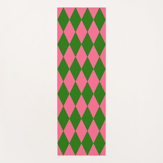 Pink Green Harlequin Checkered Design  ヨガマット (正面)