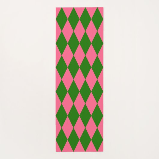 Pink Green Harlequin Checkered Design ヨガマット (裏面)