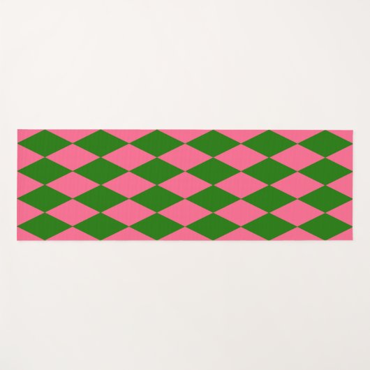 Pink Green Harlequin Checkered Design ヨガマット (正面(横))