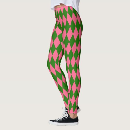 Pink Green Harlequin Checkered Design  レギンス (左)