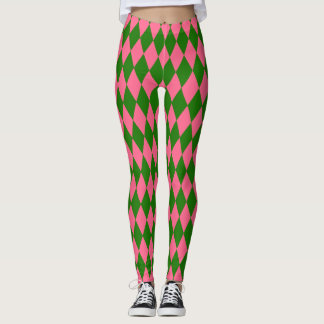 Pink Green Harlequin Checkered Design  レギンス
