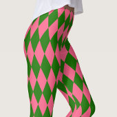 Pink Green Harlequin Checkered Design レギンス