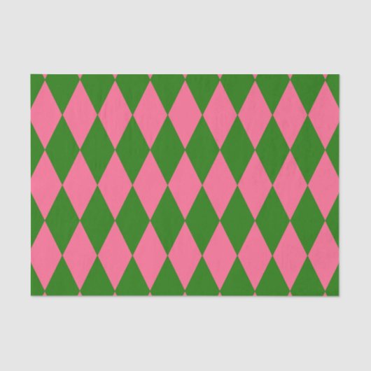 Pink Green Harlequin Checkered Design 薄葉紙 (正面)