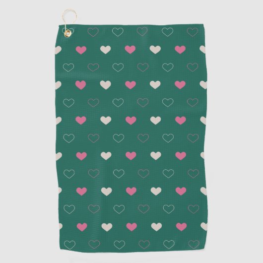 Pink & Green Heart Seamless Pattern Cute Minimal ゴルフタオル (正面)