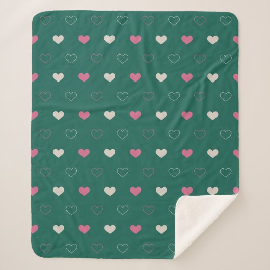 Pink & Green Heart Seamless Pattern Cute Minimal シェルパブランケット (正面)