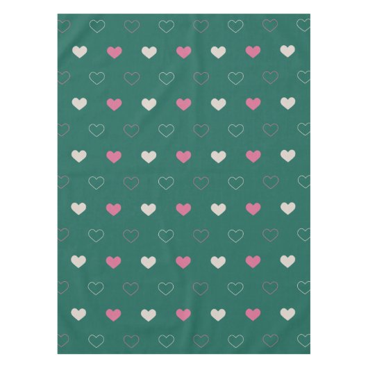 Pink & Green Heart Seamless Pattern Cute Minimal テーブルクロス (正面)