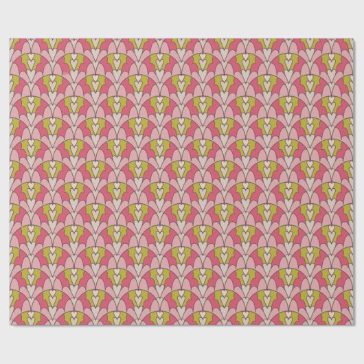 Pink & green hearts ラッピングペーパー (フラット)