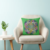 Pink/Green Lotus Mandala Throw Pillow クッション (椅子)