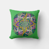 Pink/Green Lotus Mandala Throw Pillow クッション (正面)