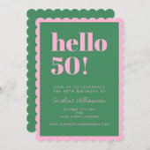 Pink Green Modern 50th Scalloped Birthday Party 招待状 (正面/裏面)