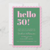 Pink Green Modern 50th Scalloped Birthday Party 招待状 (正面)