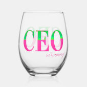 Pink & Green Motivational CEO in Training  ステムなしワイングラス (正面)