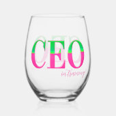 Pink & Green Motivational CEO in Training  ステムなしワイングラス (裏面)