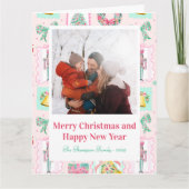 Pink & Green Nutcracker Custom Christmas Photo  カード (正面)