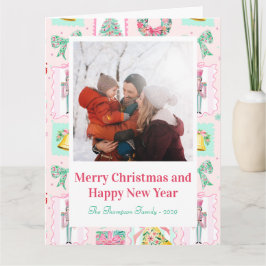 Pink & Green Nutcracker Custom Christmas Photo  カード
