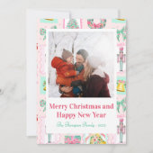 Pink & Green Nutcracker Custom Christmas Photo シーズンカード (正面)