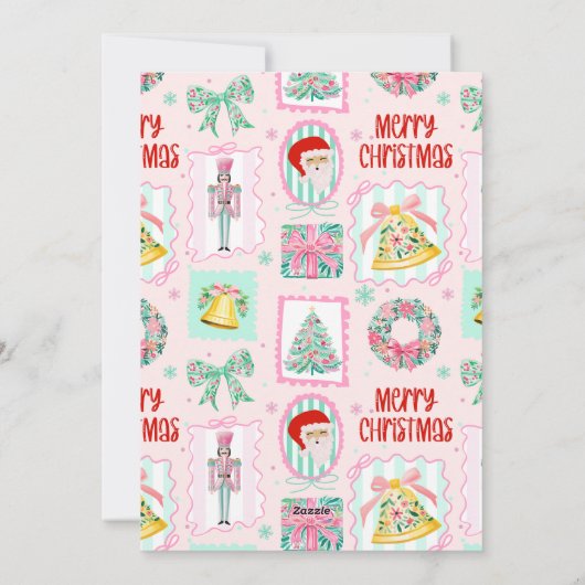 Pink & Green Nutcracker Custom Christmas Photo  シーズンカード (裏面)