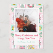 Pink & Green Nutcracker Custom Christmas Photo  シーズンポストカード (正面)