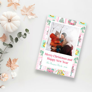 Pink & Green Nutcracker Custom Christmas Photo シーズンポストカード
