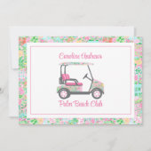 Pink & Green Palm Beach Golf Cart Personalized サンキューカード (正面)