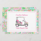 Pink & Green Palm Beach Golf Cart Personalized サンキューカード (正面/裏面)