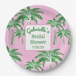 Pink Green Palm Tree Bridal Shower Custom Name ペーパープレート