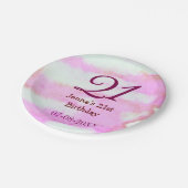 Pink green pastel 21st birthday simple name date g ペーパープレート (アングル)