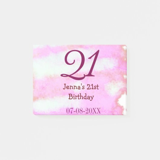 Pink green pastel 21st birthday simple name date g ポストイット (正面)