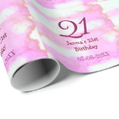 Pink green pastel 21st birthday simple name date g ラッピングペーパー (ロールコーナー)