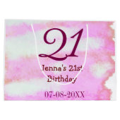 Pink green pastel 21st birthday simple name date g ラージペーパーバッグ (裏面)