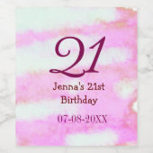 Pink green pastel 21st birthday simple name date g ワインラベル (シングルラベル)