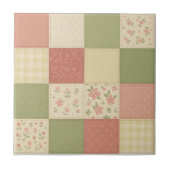 Pink Green Patchwork Quilt Rustic Farmhouse Floral タイル (正面)