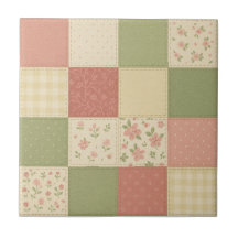 Pink Green Patchwork Quilt Rustic Farmhouse Floral