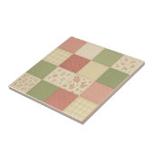 Pink Green Patchwork Quilt Rustic Farmhouse Floral タイル (側面)