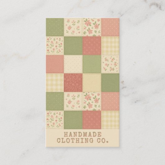 Pink Green Patchwork Quilt Rustic Farmhouse Floral 名刺 (正面)