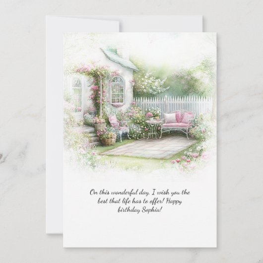 Pink Green Patio Garden Setting Birthday | 招待状 (正面)