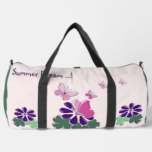 Pink Green Purple Flower Butterflies Doodle Slogan ダッフルバッグ
