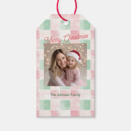 Pink Green Retro Pattern Photo Christmas ギフトタグ