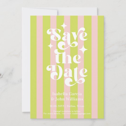 Pink Green Retro Typography Wedding Save The Date 案内状 (正面)