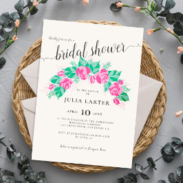 Pink Green Rose Flowers Garden Bridal Shower 招待状