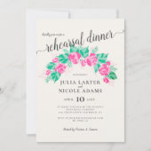 Pink Green Rose Flowers Garden Rehearsal Dinner 招待状 (正面)