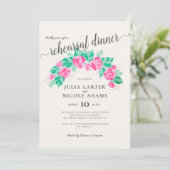 Pink Green Rose Flowers Garden Rehearsal Dinner 招待状 (スタンド正面)