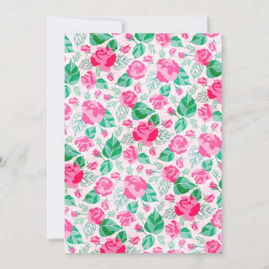 Pink Green Rose Flowers Garden Wedding Reception 招待状 (裏面)