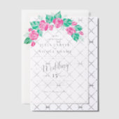 Pink Green Rose Petals Flowers Garden Wedding ベラム紙招待状 (オフセット (招待状))