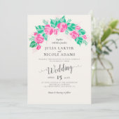 Pink Green Rose Petals Flowers Garden Wedding 招待状 (スタンド正面)