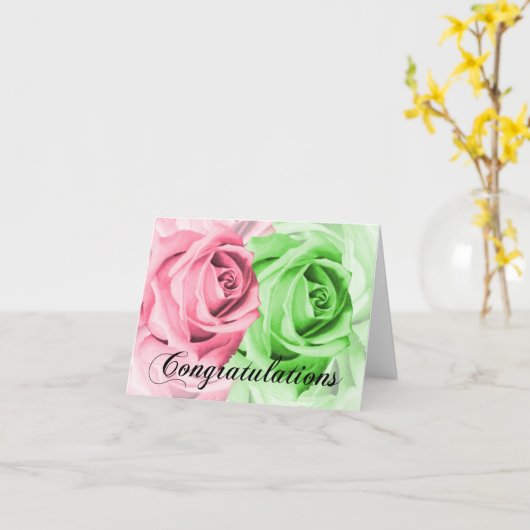 Pink & Green Roses Congratulations Card カード (黄色い花)