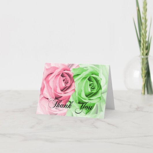 Pink & Green Roses Thank You Card サンキューカード (正面)