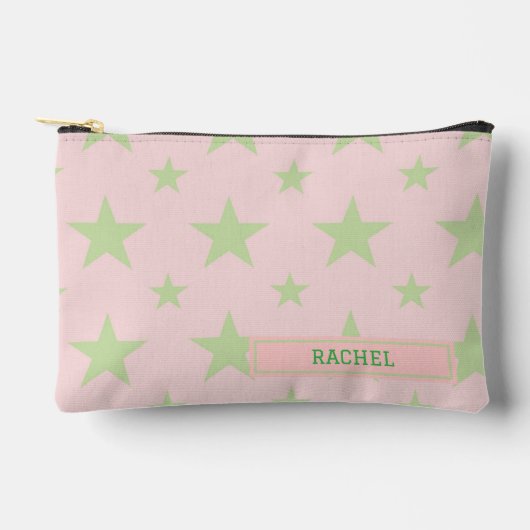 Pink Green Stars Pattern Constellation Pencil Case アクセサリーポーチ (正面)