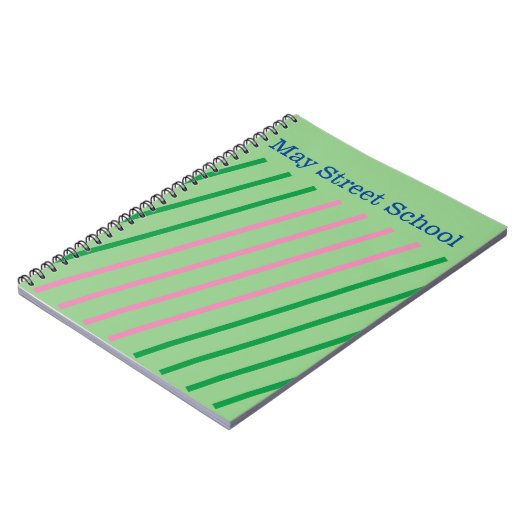 Pink Green Striped School Noteback - Custom Name ノートブック (左側)