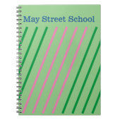 Pink Green Striped School Noteback - Custom Name ノートブック (正面)